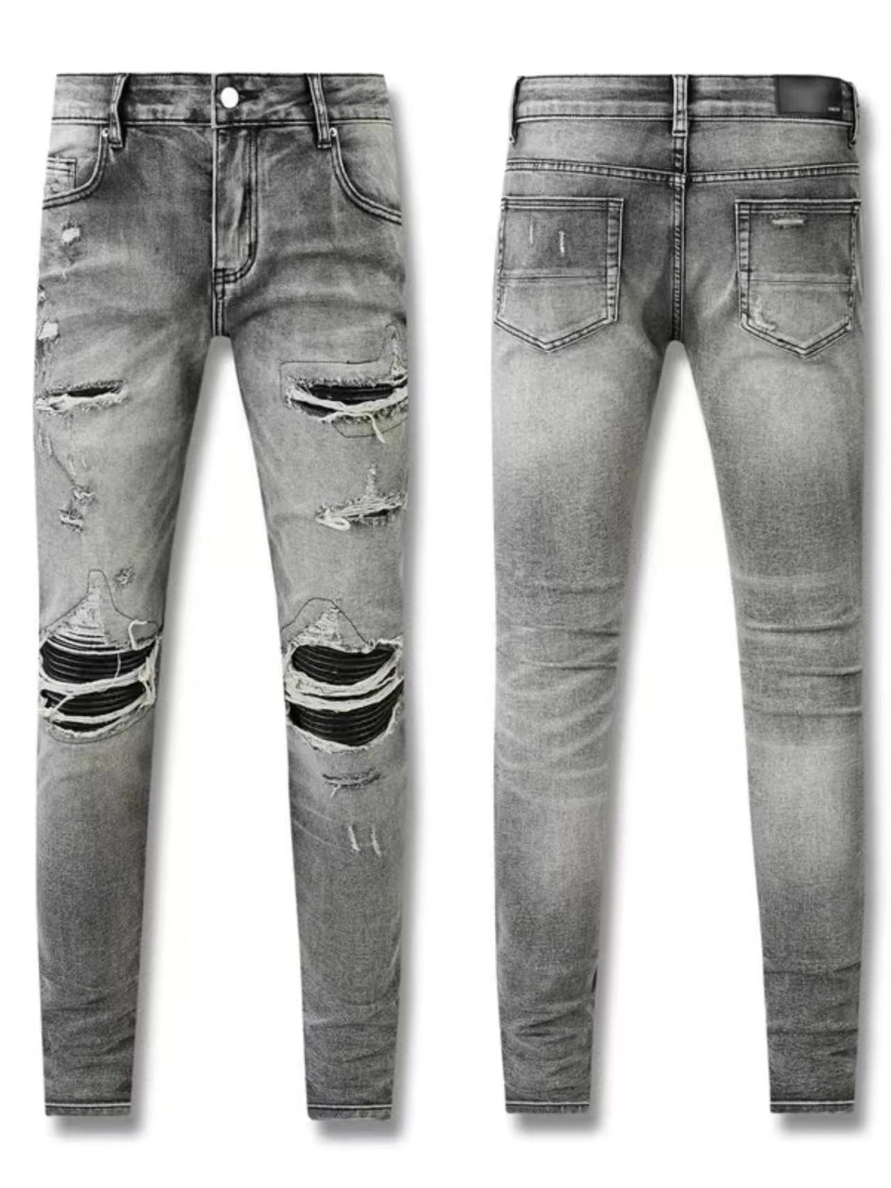 AMIRI Gray Distressed Skinny Jeans Men Streetwear