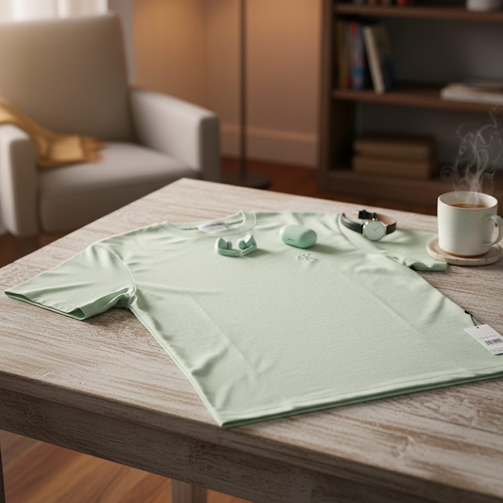 Calvin Klein Men’s Mint Green Cotton Crewneck T-Shirt