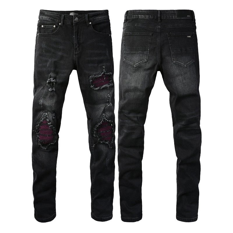 AMIRI Men Distressed Black Slim Fit Jeans Denim