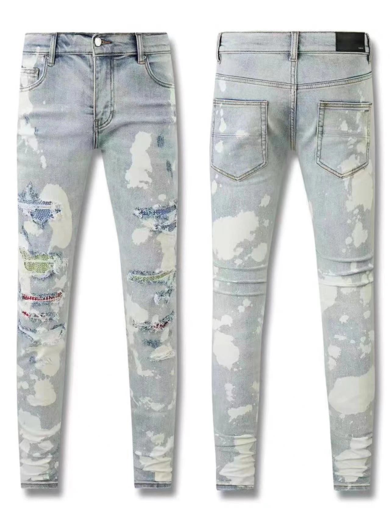 AMIRI Men Distressed Bleached Patchwork Slim Jeans