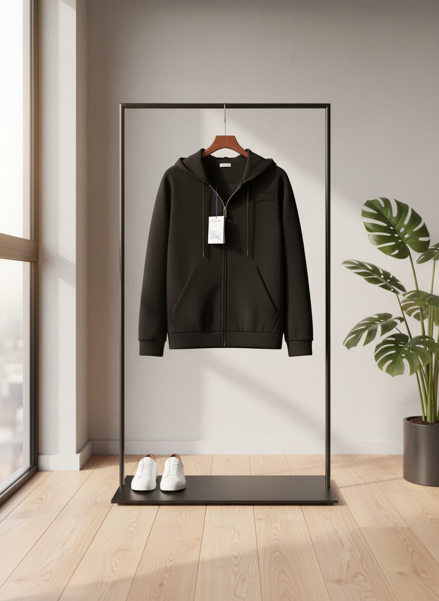 Burberry Men’s Black Cotton Zip Up Hoodie Jacket