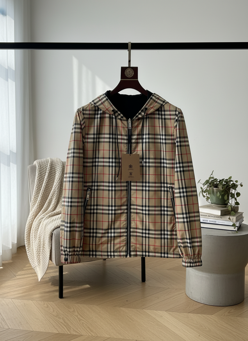 Burberry Classic Check Hooded Jacket Men Lightweight Travel