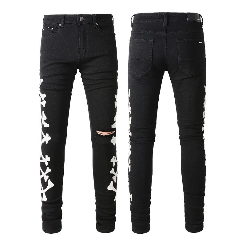 AMIRI Black Skinny Jeans White Crossbone Ripped Denim Pants