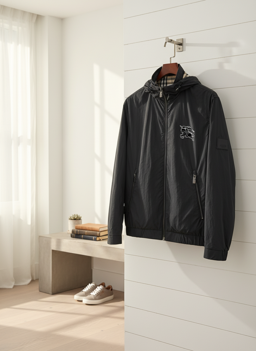 Burberry Black Hooded Windbreaker Men’s Jacket