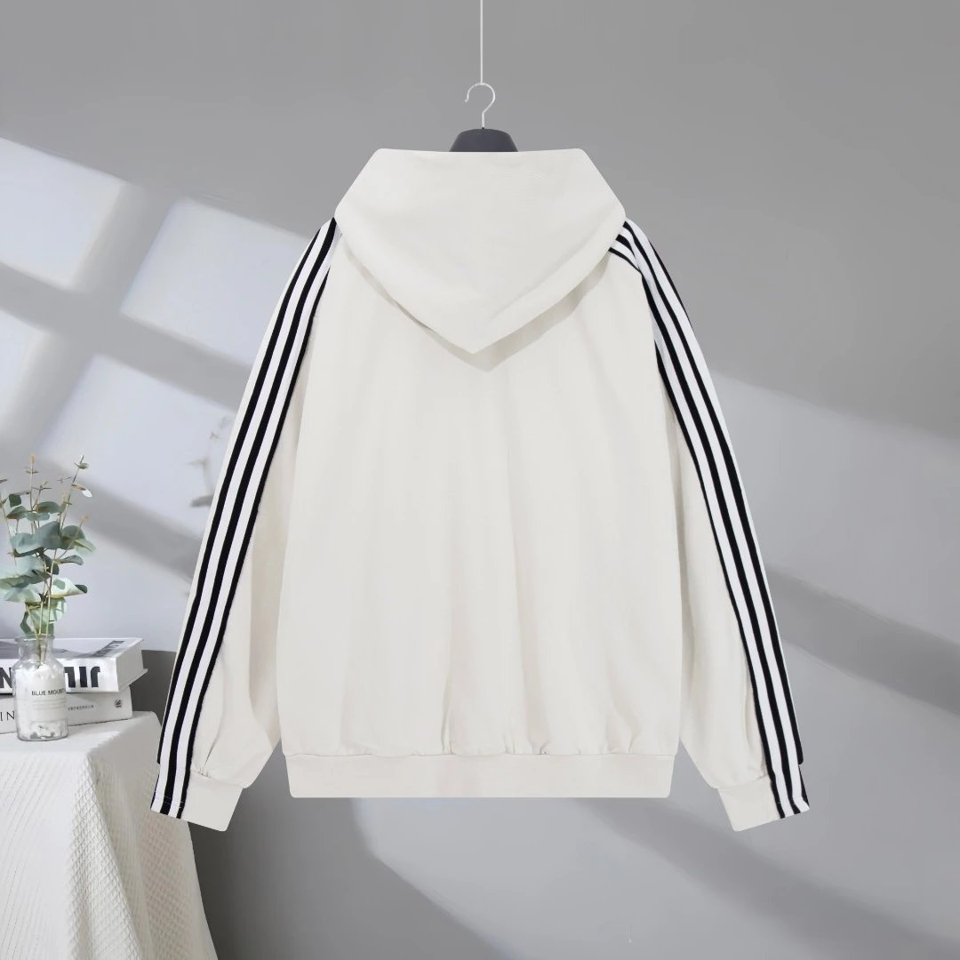 Balenciaga Unisex Cotton Hoodie Black Stripe Sleeves