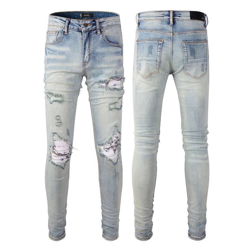AMIRI Light Blue Distressed Skinny Jeans Men