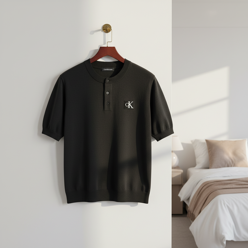 Calvin Klein Men’s Black Cotton Henley T-Shirt