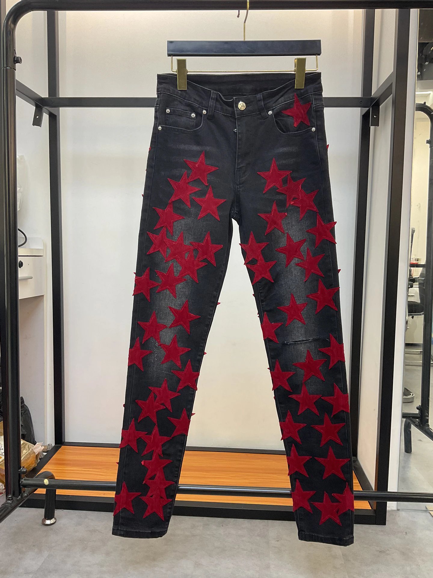 AMIRI Red Star Black Denim Slim Fit Jeans