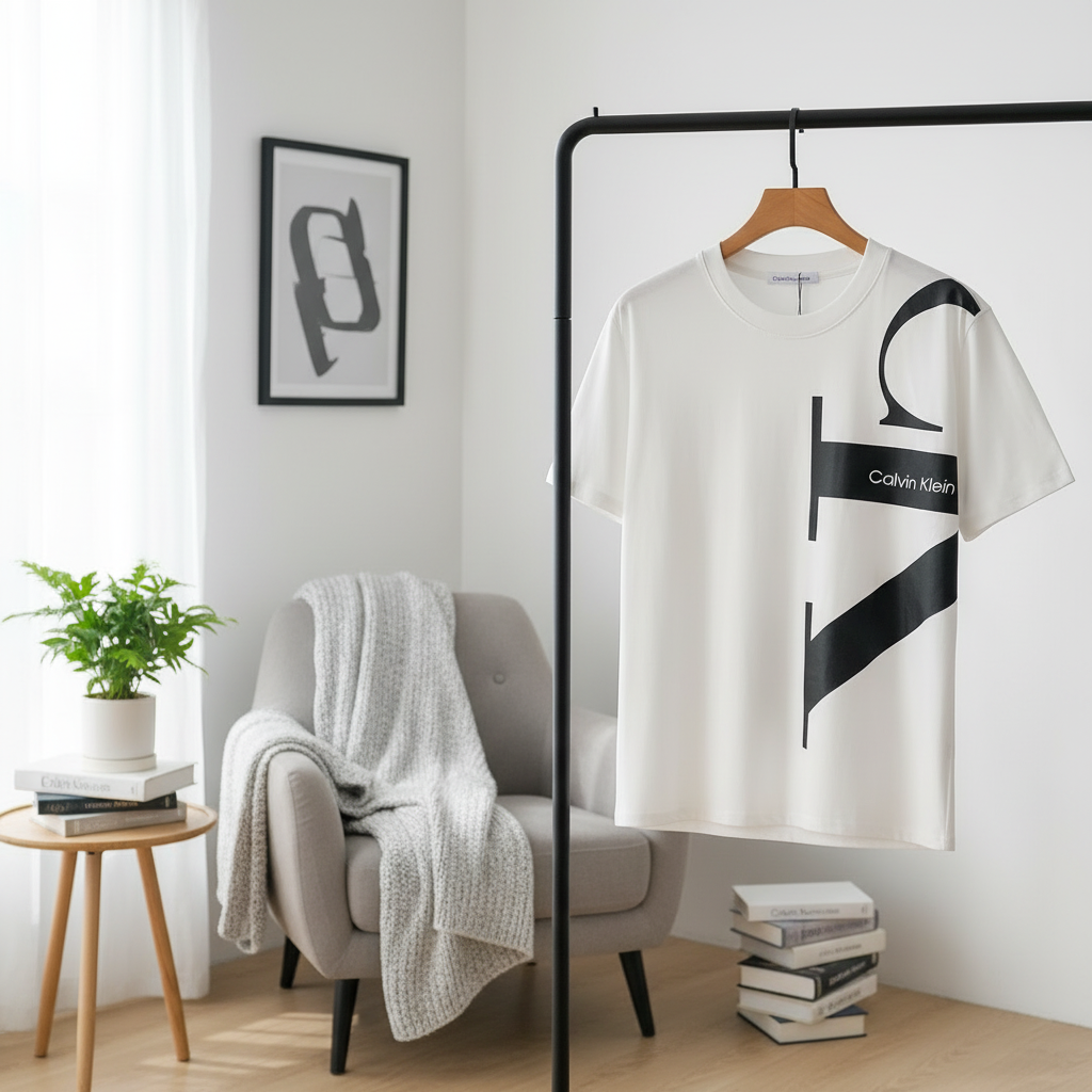 Calvin Klein White Cotton T-Shirt Bold Logo Print