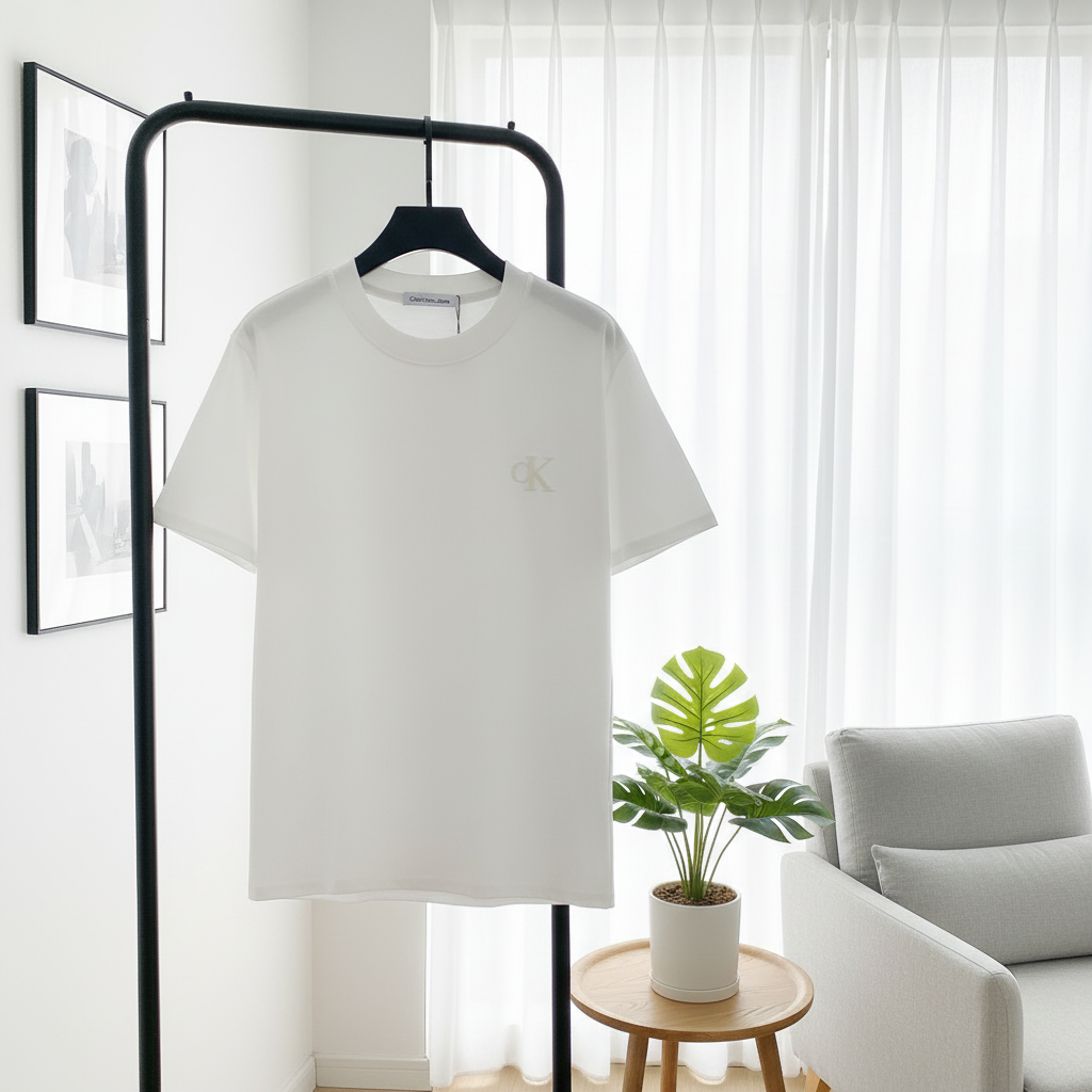 Calvin Klein Men’s White Cotton Crew Neck T-Shirt