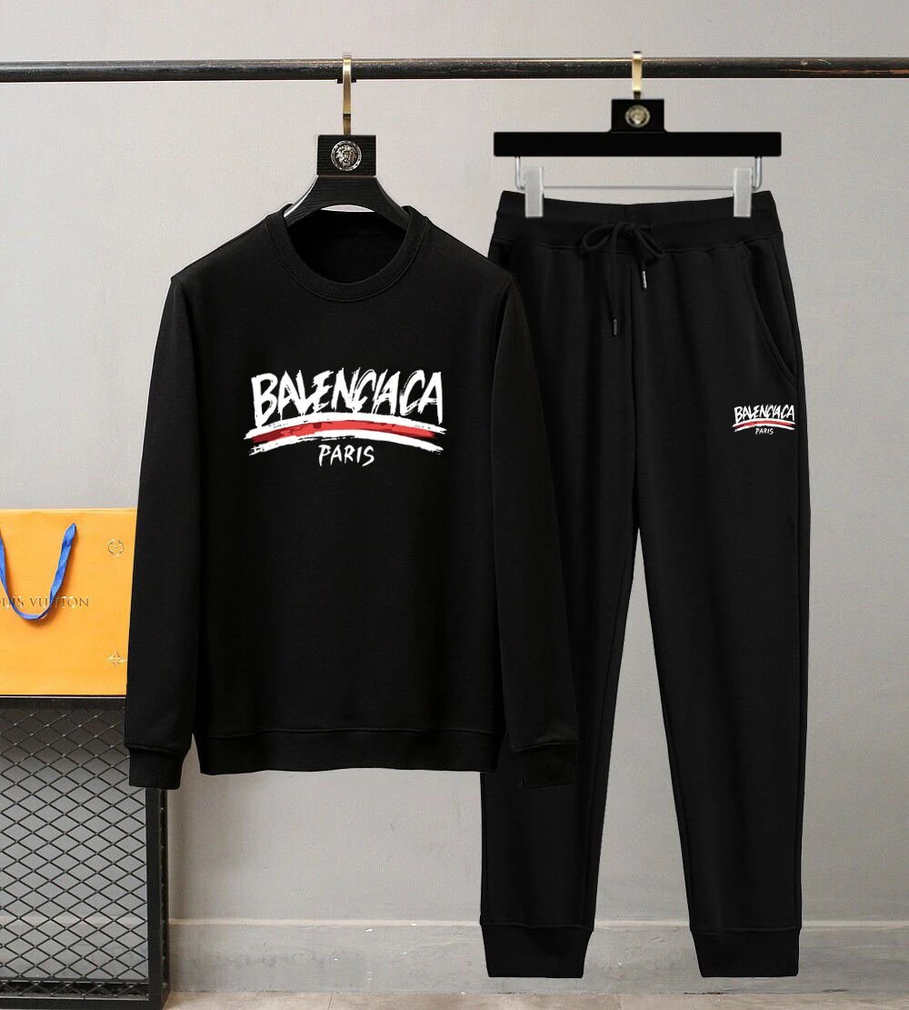 Balenciaga Gray Hoodie Black Joggers Set Unisex Fashion
