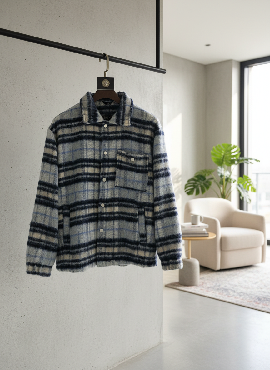 Burberry Men Plaid Wool Button Winter Jacket