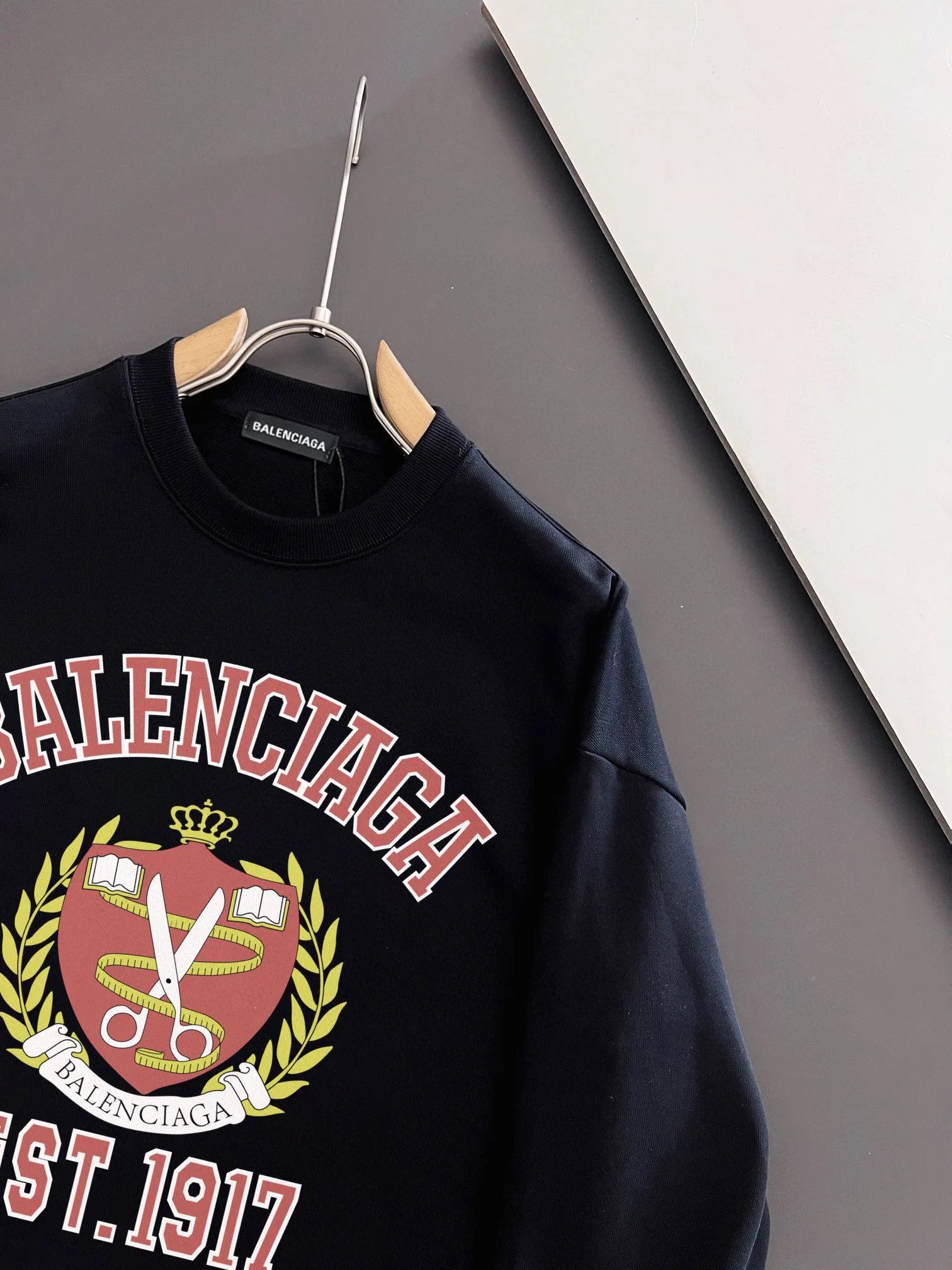 Balenciaga EST1917 Black Cotton Crest Hoodie