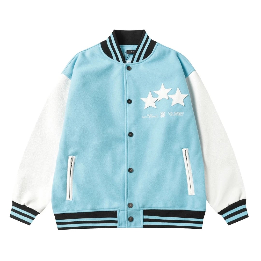 AMIRI Blue White Varsity Wool Baseball Jacket