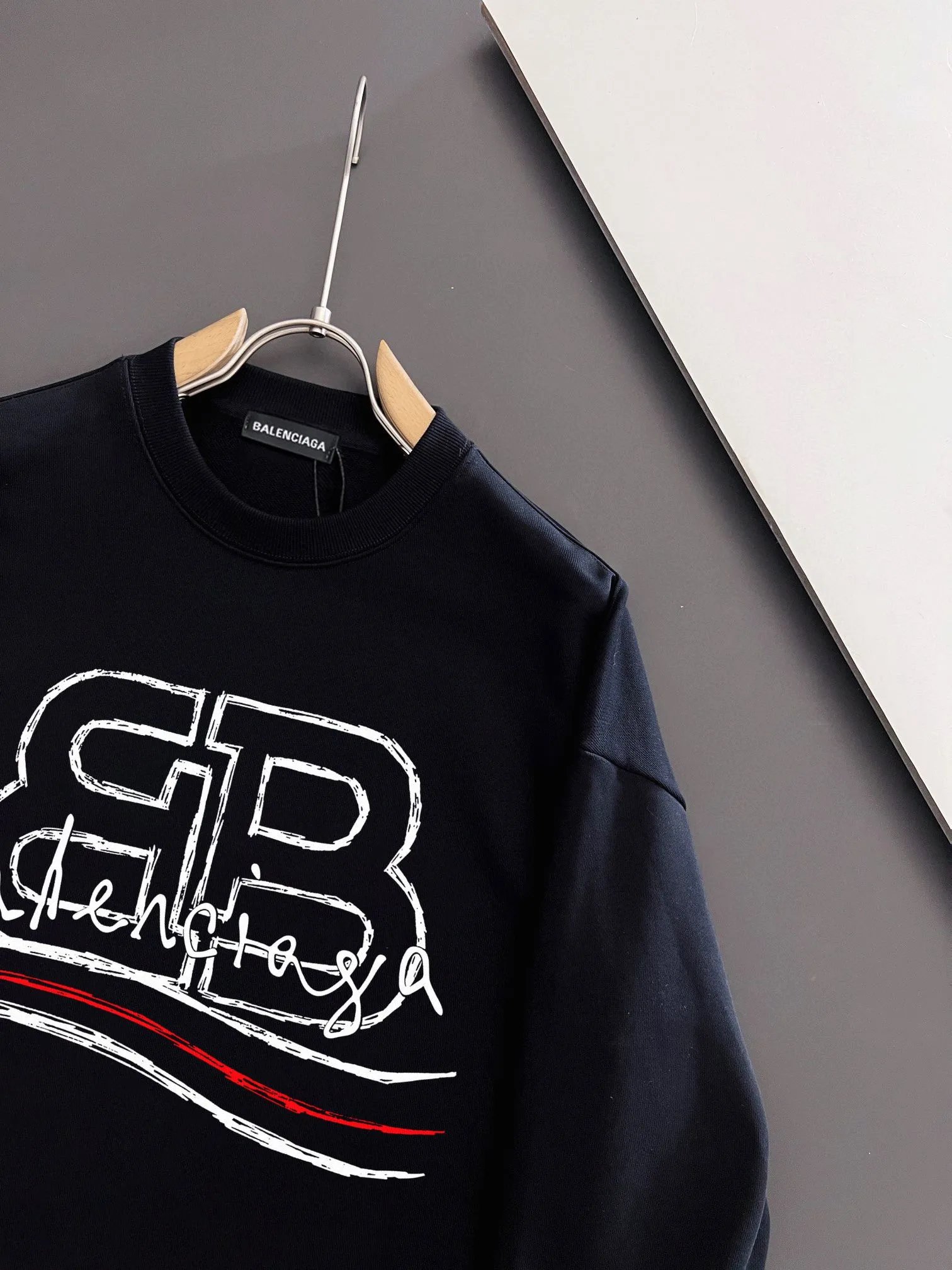 Balenciaga Black Logo Cotton Hoodie Unisex