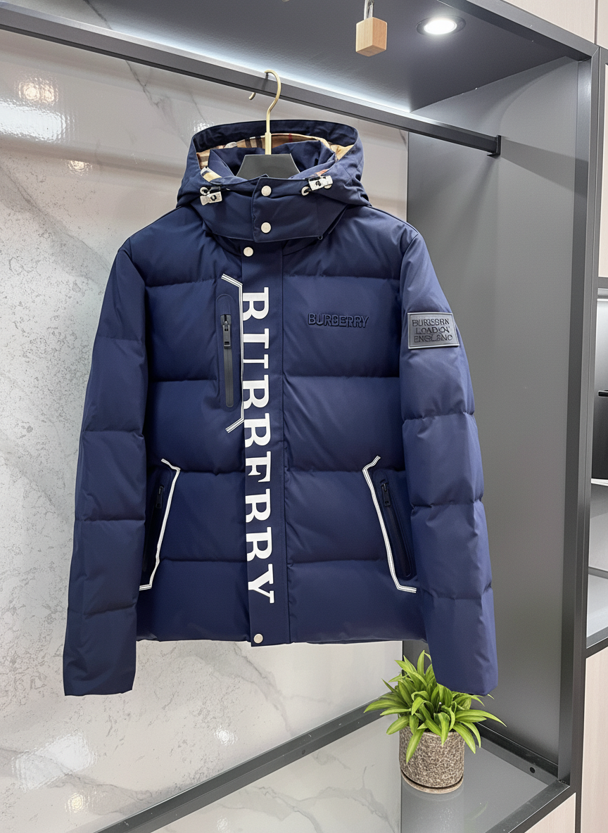Burberry Men Navy Hooded Down Puffer Jacket