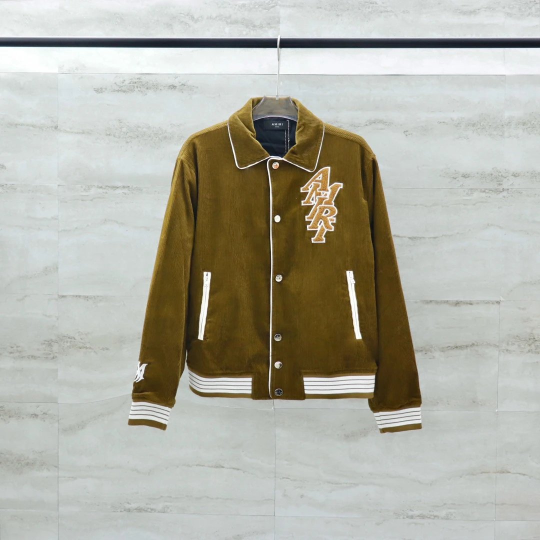 AMIRI Brown Corduroy Varsity Jacket Men Streetwear