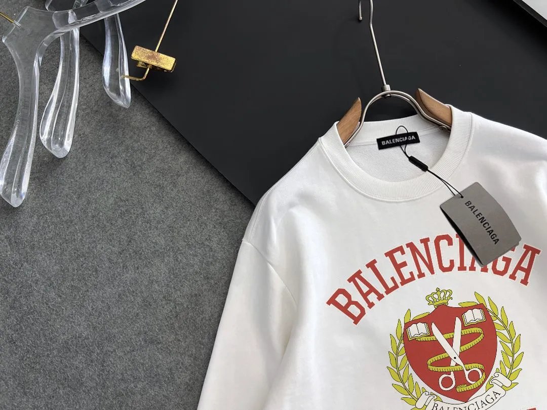 Balenciaga White Hoodie Vintage Crest EST1917 Sweatshirt