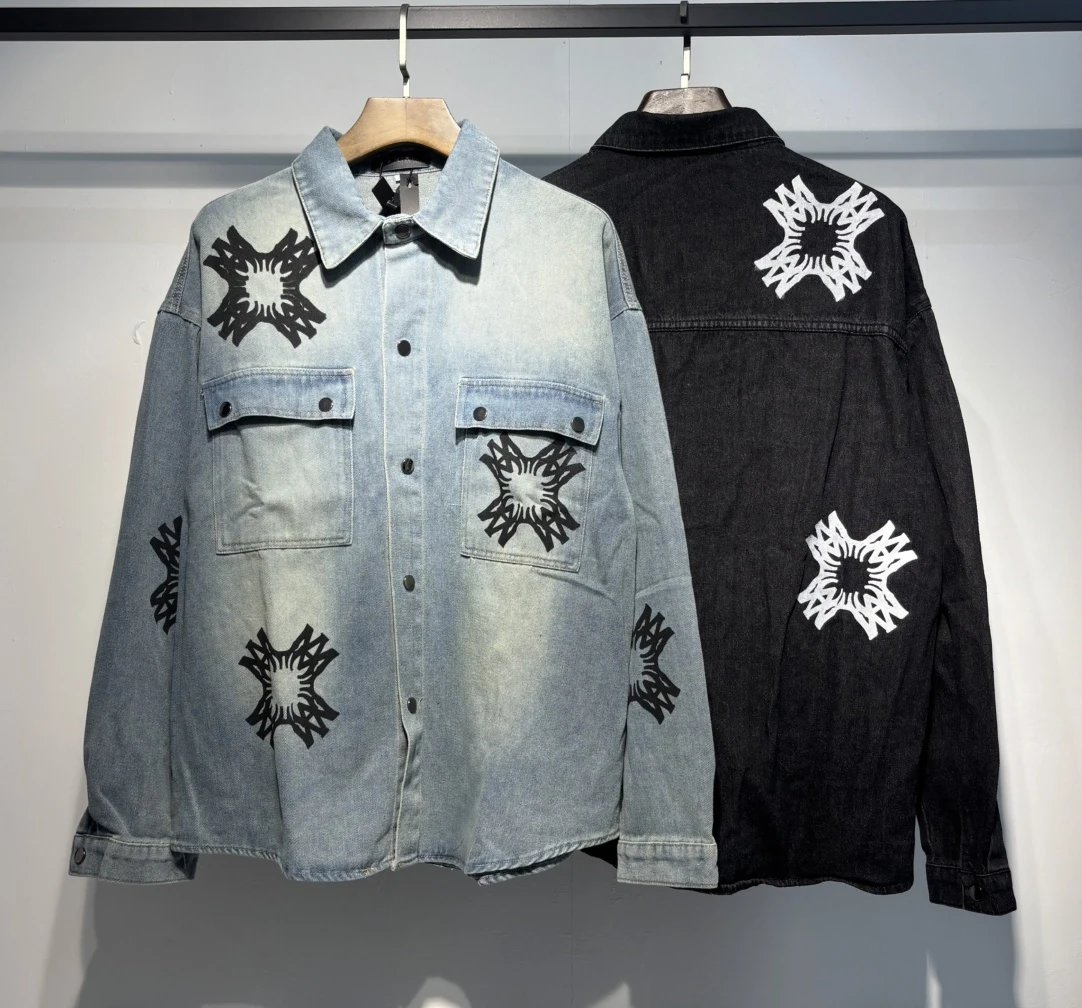 AMIRI Men Star Print Denim Jacket Streetwear