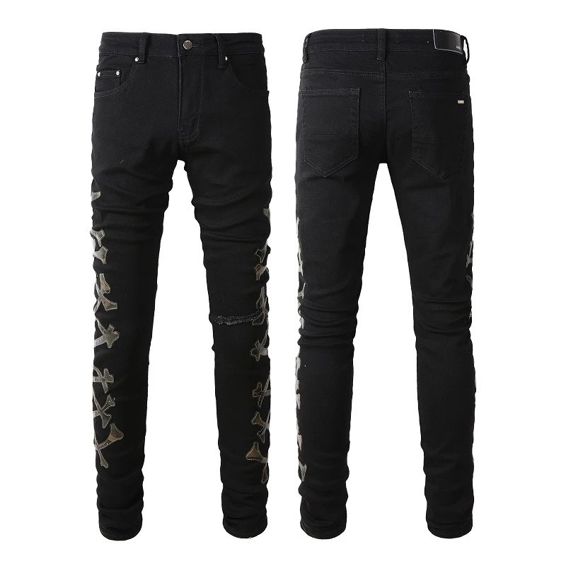 AMIRI Black Cross Embroidered Skinny Jeans