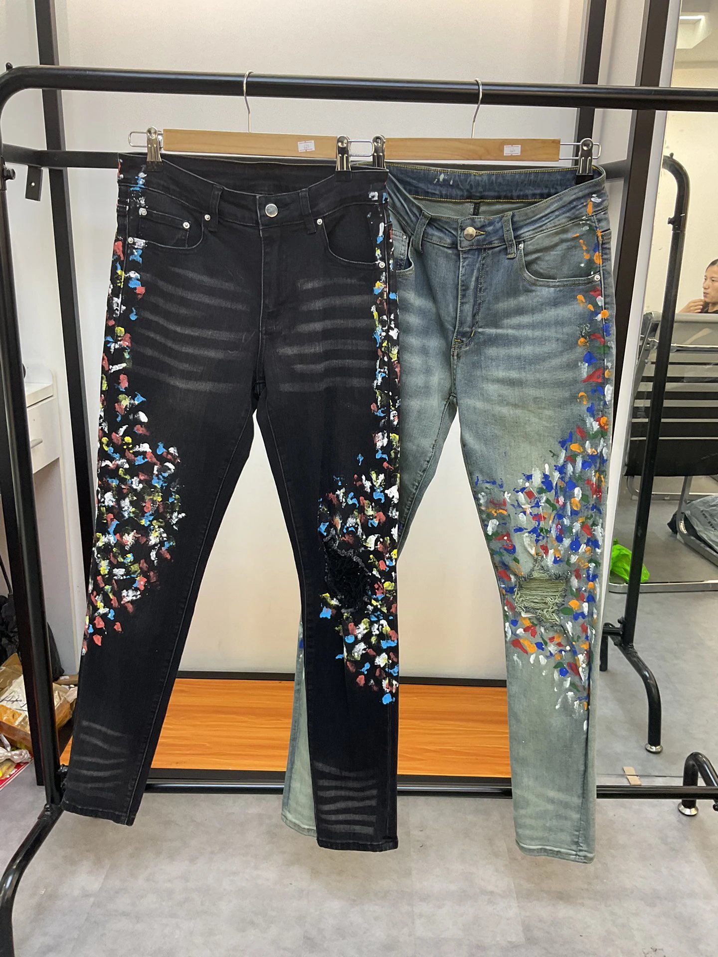 AMIRI Men Painted Butterfly Slim Distressed Denim Jeans