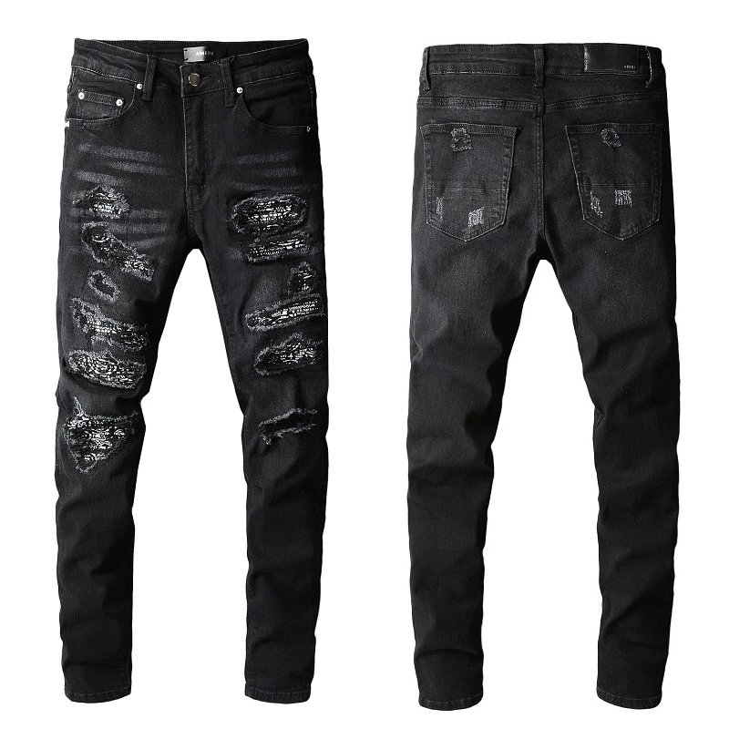 AMIRI Black Distressed Slim Fit Ripped Jeans Men Fashion