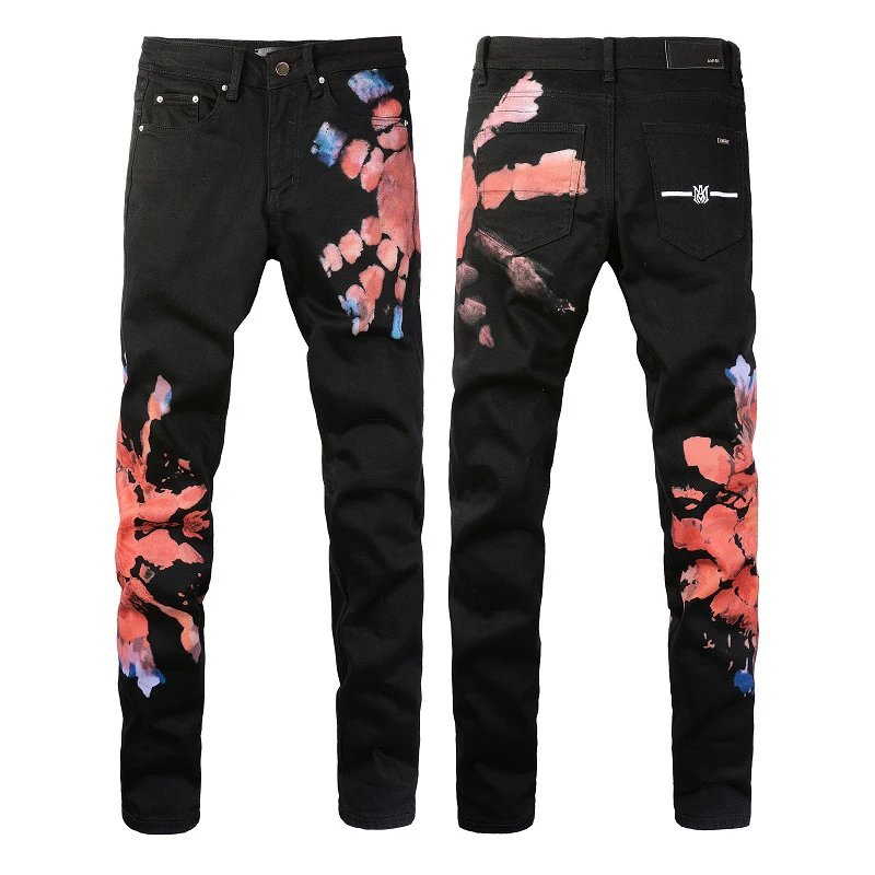 AMIRI Black Slim Jeans Red Paint Splatter Denim