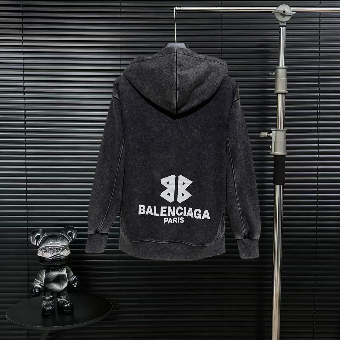 Balenciaga Washed Black Logo Hoodie for Men