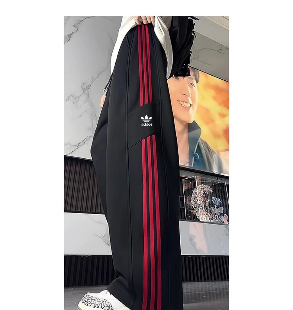 Adidas Men Wide Leg Sweatpants Red Stripe Casual