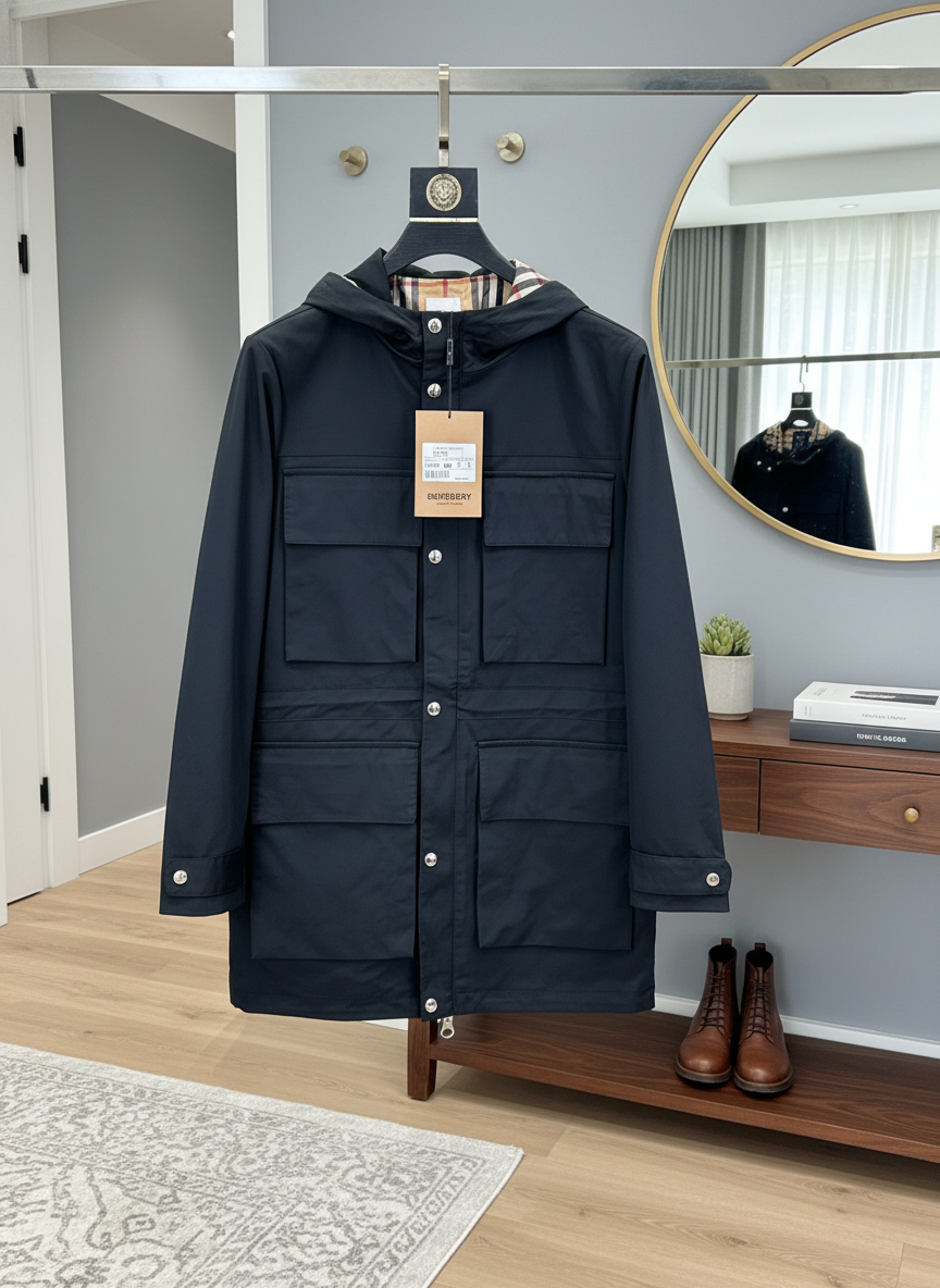 Burberry Men Hooded Windproof Jacket Black