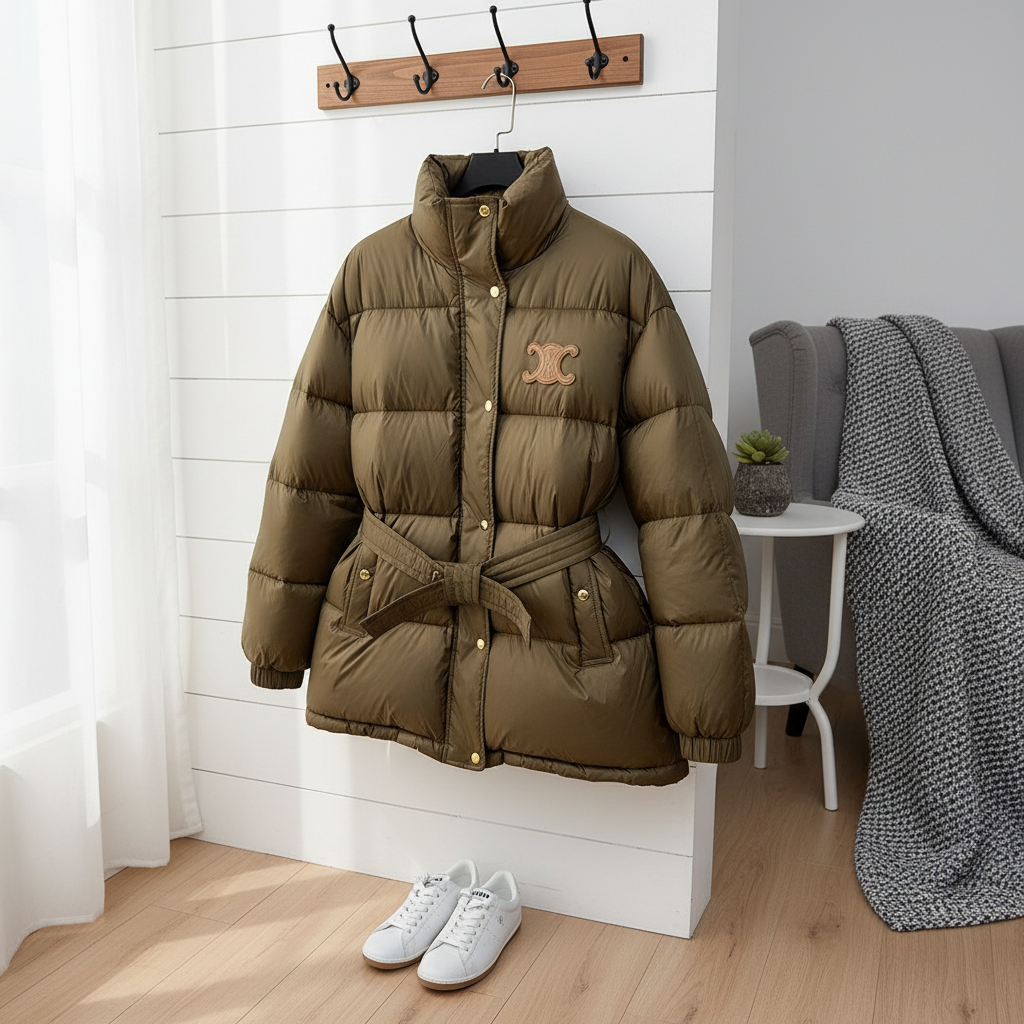 CELINE Women Belted Down Coat Winter Puffer Jacket