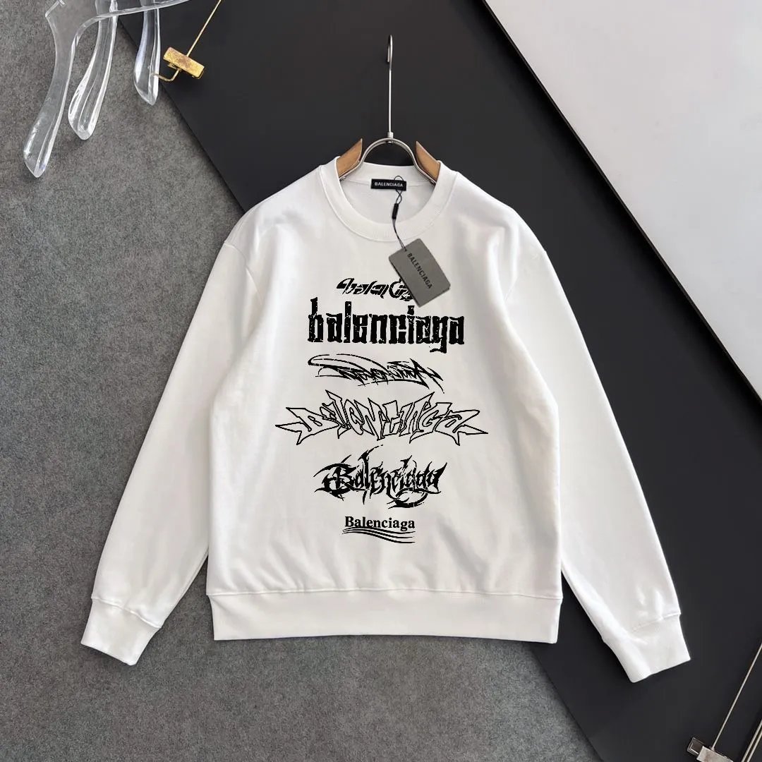 Balenciaga White Logo Print Cotton Hoodie
