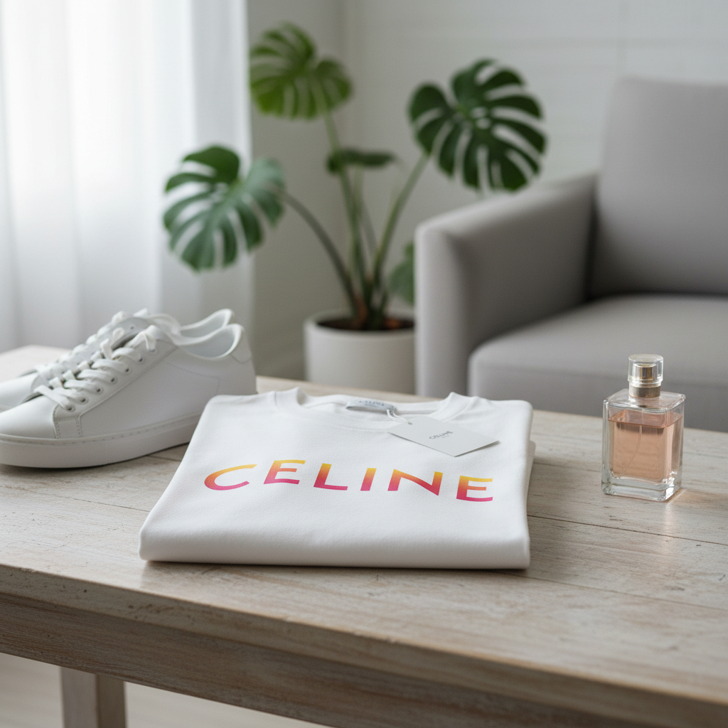 CELINE Gradient Logo Cotton T-Shirt White Casual Wear