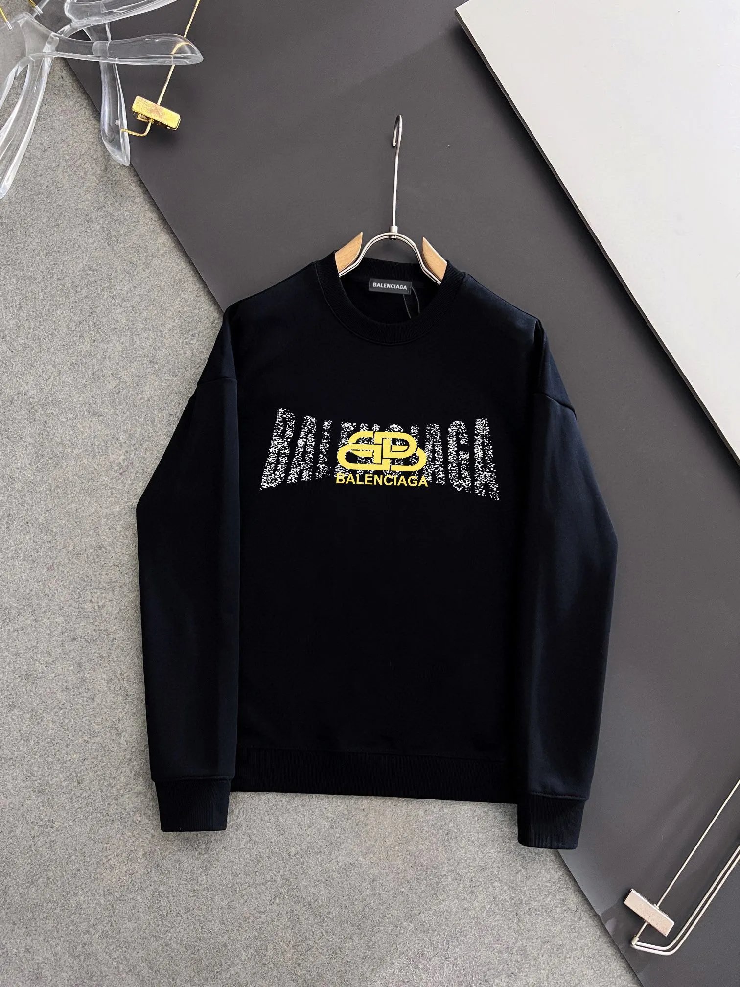 Balenciaga Black Hoodie Yellow Logo Unisex Sweatshirt