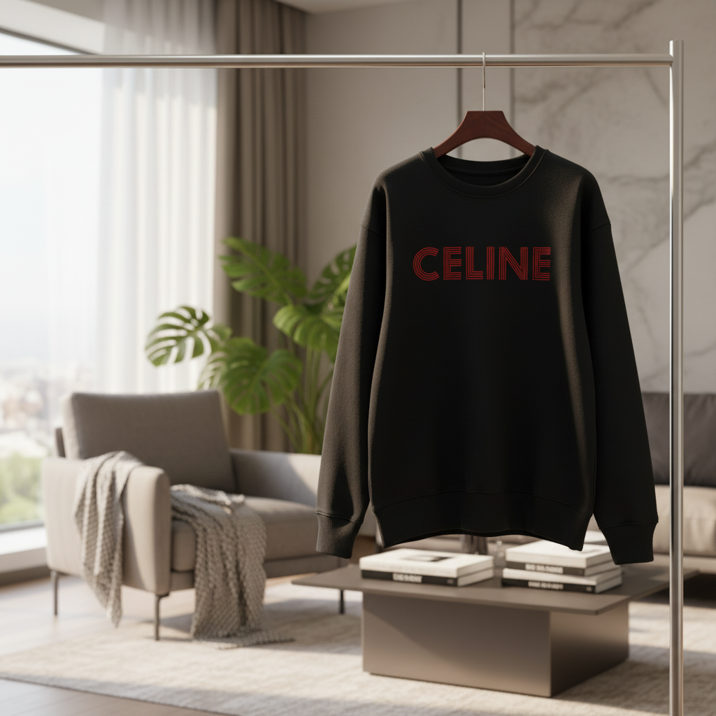 CELINE Black Logo Unisex Cotton Hoodie