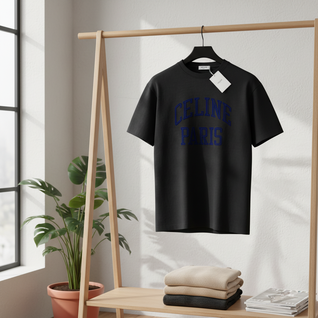 CELINE Paris Black Cotton Logo T-Shirt