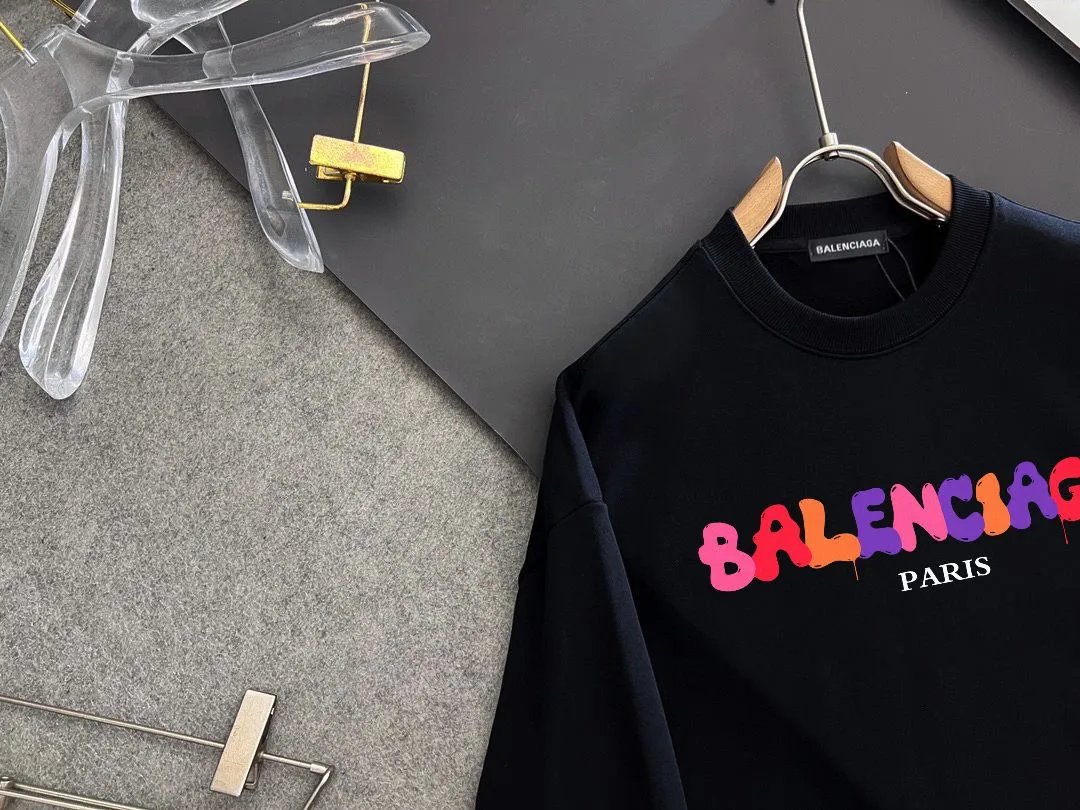Balenciaga Paris Black Logo Cotton Hoodie