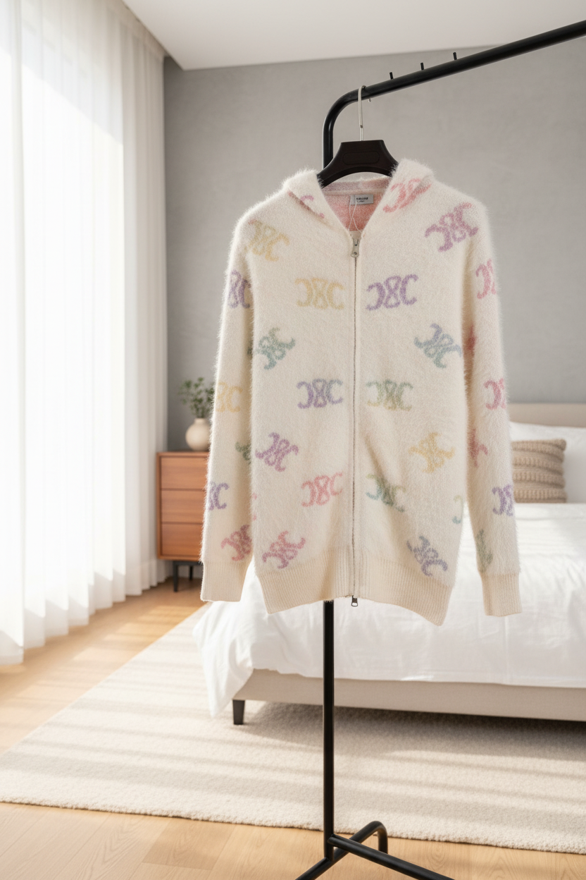 CELINE Triomphe Knit Hooded Zip Jacket Women