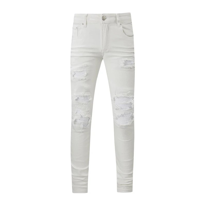 AMIRI Distressed White Skinny Jeans Men Fashion Denim