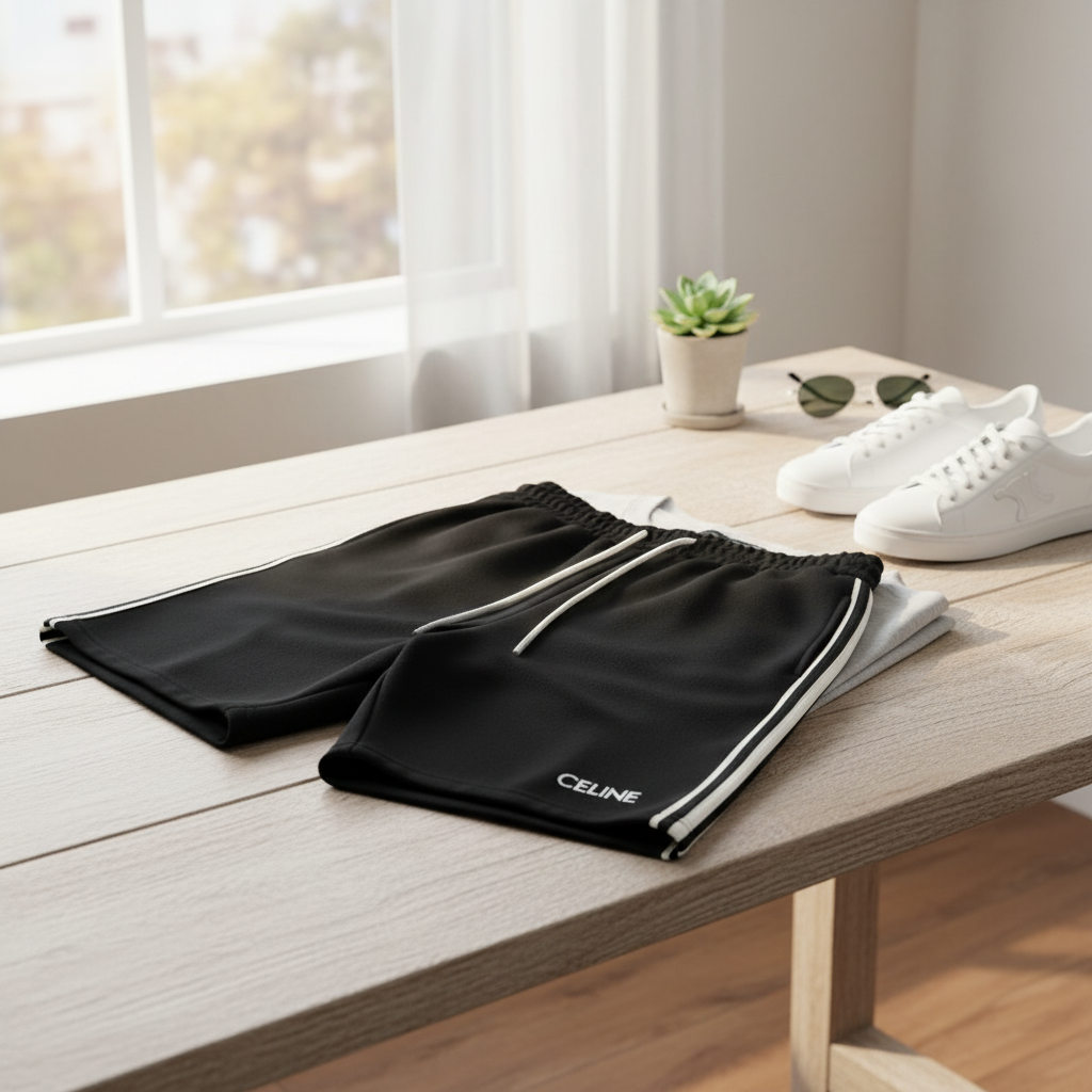 CELINE Men Black Drawstring Athletic Casual Shorts