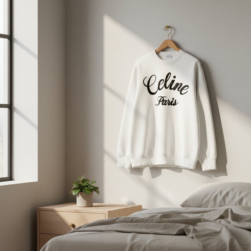 CELINE Paris White Cotton Hoodie Sweater