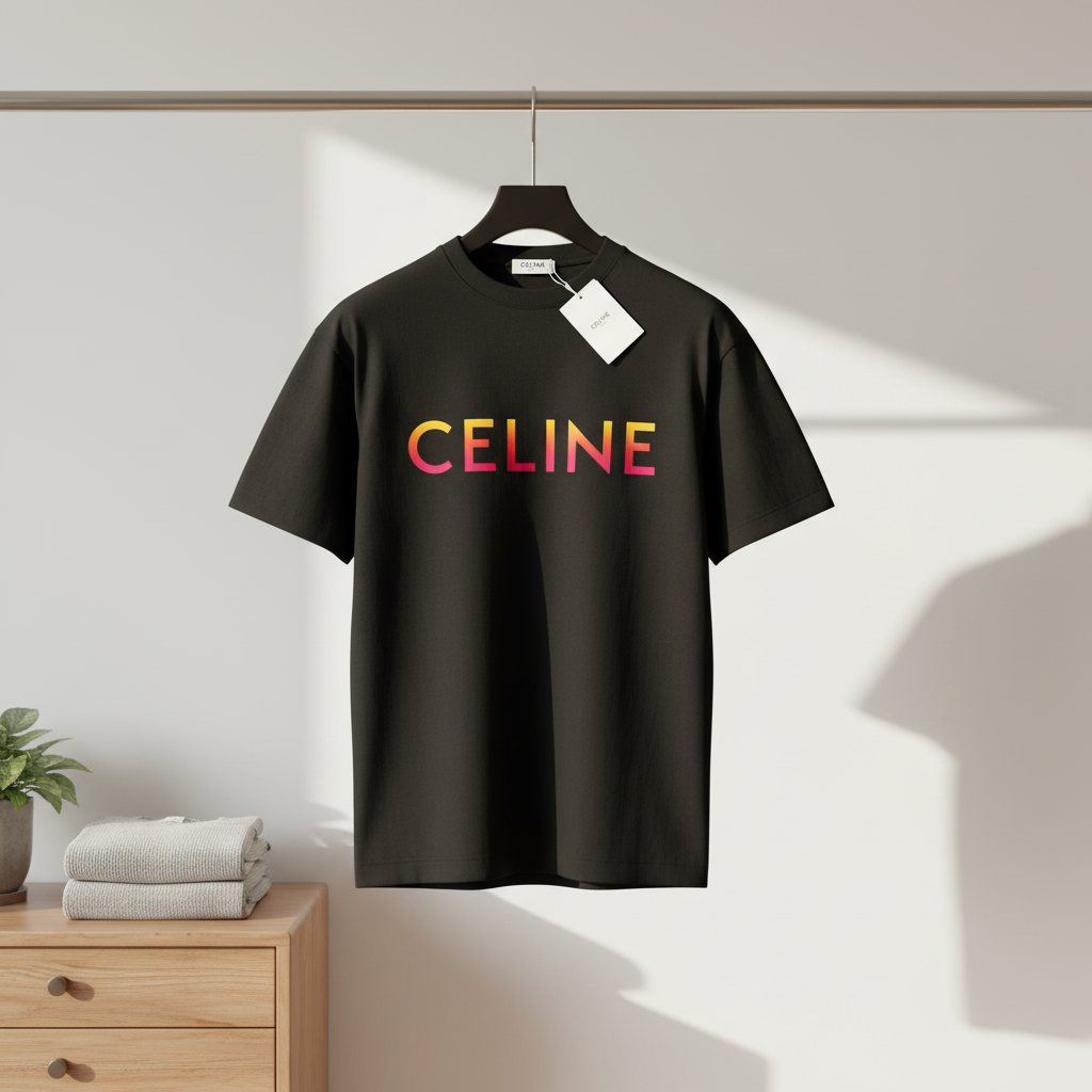 CELINE Black Gradient Logo Cotton T-Shirt