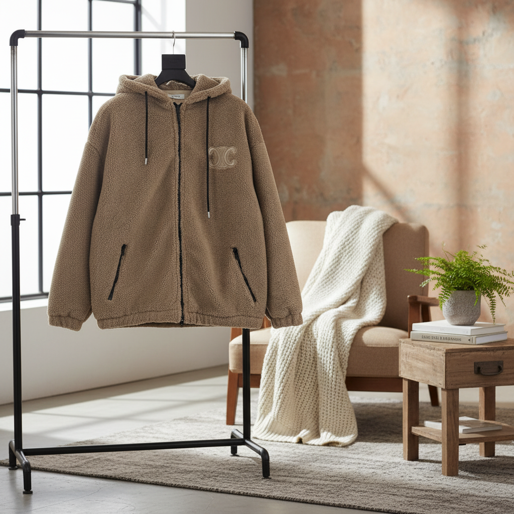 CELINE Hooded Fleece Zip Jacket Winter Outerwear