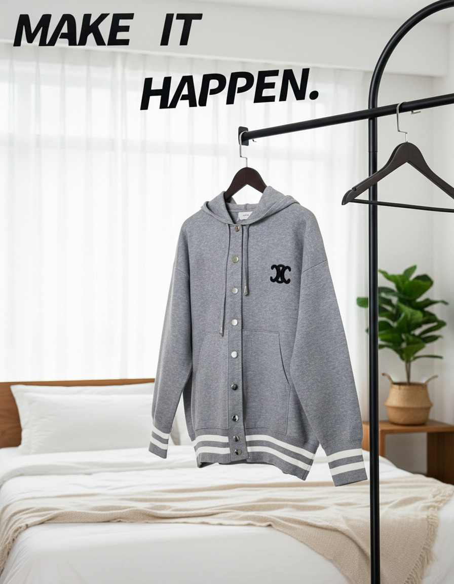 CELINE Gray Hooded Jacket Streetwear Unisex