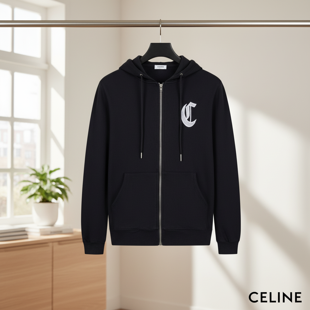 CELINE Black Zip Hoodie Jacket for Men