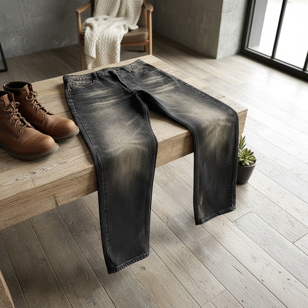 CELINE Vintage Washed Black High Waist Jeans