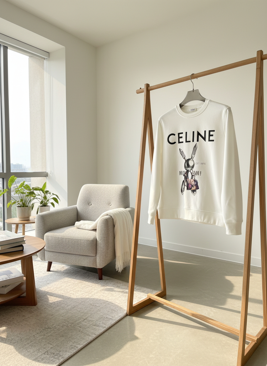 CELINE Metallic Bunny Print White Hoodie