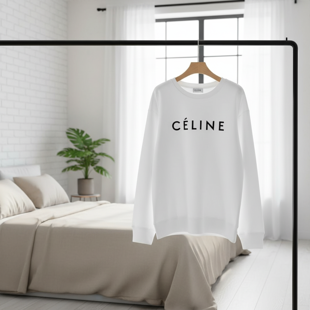 CELINE Logo Hoodie White Cotton Sweatshirt Casual Wear