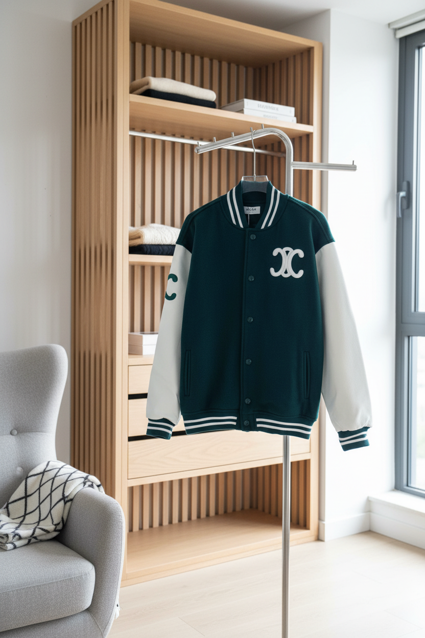CELINE Green White Varsity Baseball Jacket