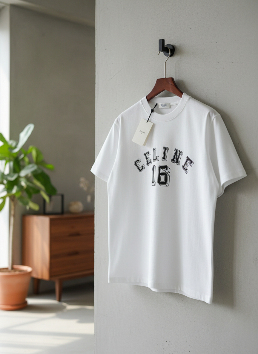 CELINE 16 White Cotton Unisex Casual T-Shirt